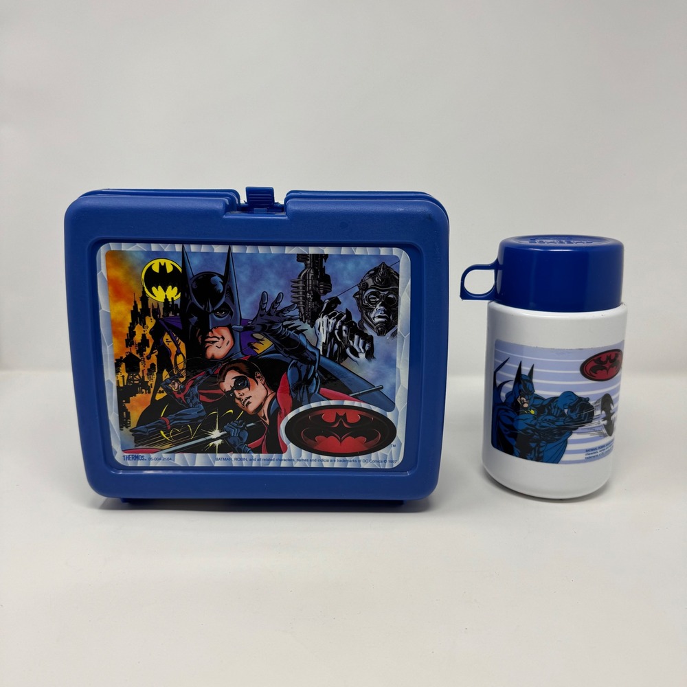 Vintage 1997 DC Comics‎ Batman Robin Superhero Lunchbox and Thermos LOT